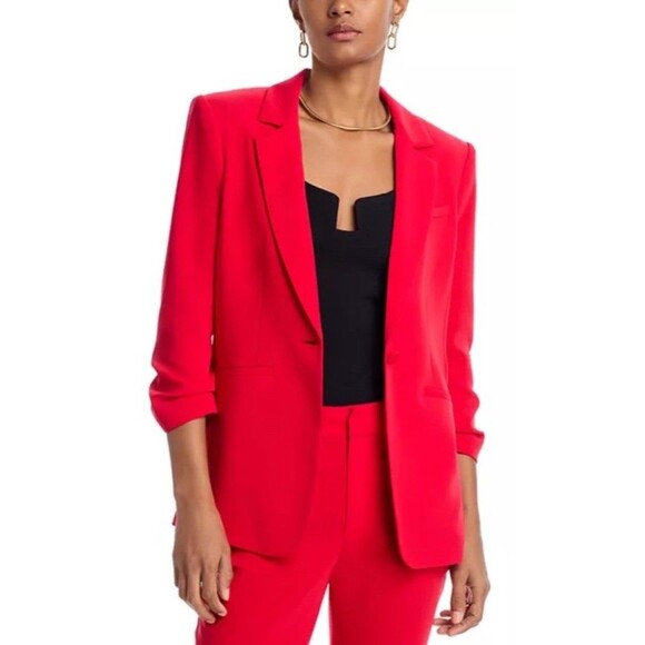 Cinq A Sept Women’s 10 Khloe Ruched Sleeve Single Breasted Red Blazer Versatile - Picture 1 of 11